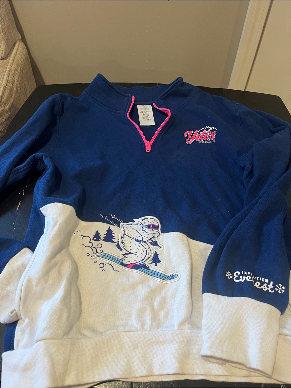 Disney Park Yeti Skiing Quarter-Zip Pullover - Navy & White with Pink Trim